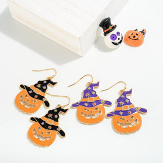 Pumpkin w/ Purple Witches Hat Earrings