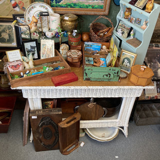 Antique White Wicker Parlor Table - Circa 1900