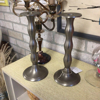 B-Set of Tall Silver Wavy Candlestick Holders (set of 2)