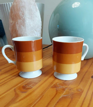 Pair of 1970's Holt Howard Color-block Retro Ceramic Mug - made in Japan FIRM