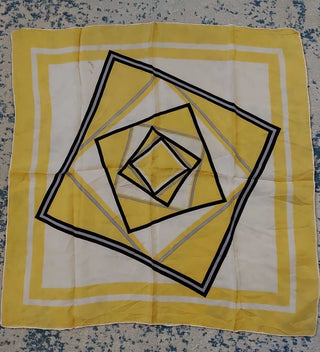 As Is - yellow, black and gray geometric silk scarf head wrap