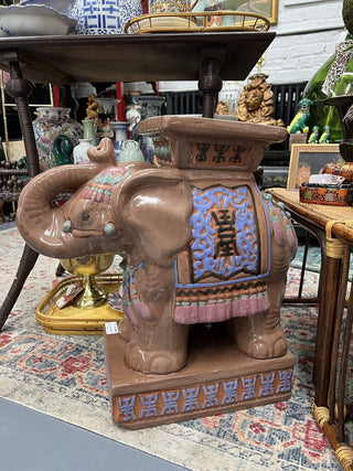 mid-century ceramic elephant garden stool AS IS
