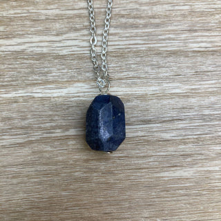 Black Faux Stone Necklace with Silverplate