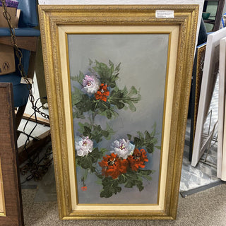 Signed Oil Painting on Canvas, Artist unknown, Flowers in Gold Frame