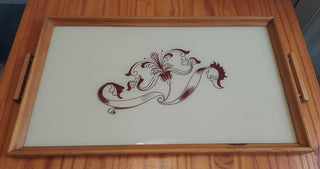 Art Deco Glass and Wood Serving Tray