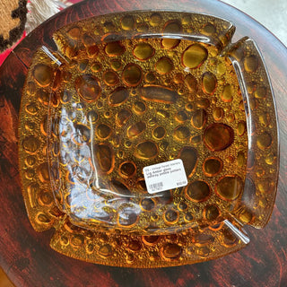 Lrg Amber glass ashtray pebble pattern