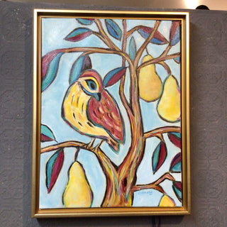 Original Art "Partridge in a Pear Tree" 11x14 Framed oil on Canvas