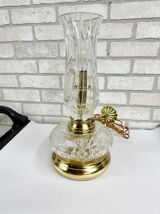 Very heavy cut glass and brass lamp 17x8.5 Firm