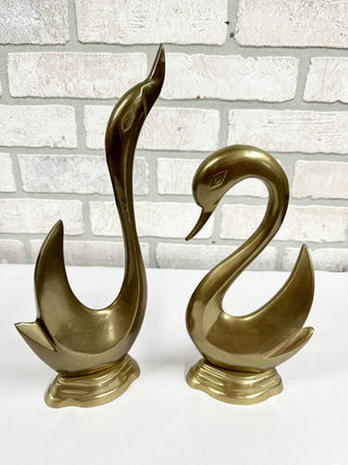 Brass swan pair vintage 11&9 tall approx