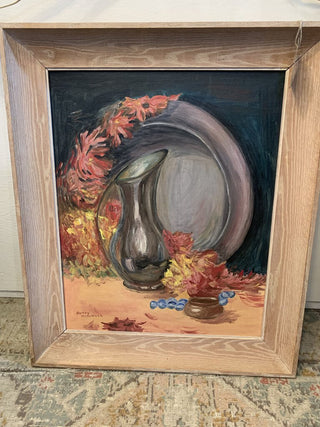 Oil Painting still life by Betty Mitchell 1960 Wood Frame 20.75" x 24.75"