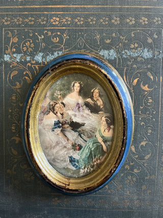 C - Italian Vintage Print in Dk. Blue Oval Frame 4.5" x 3"