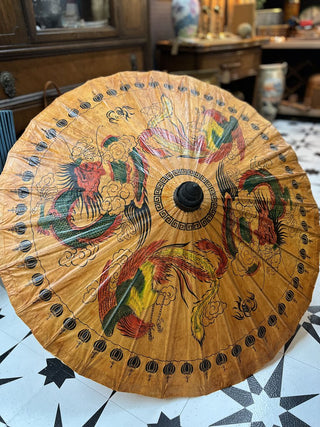 Vintage Rice Paper Hand Painted Umbrella