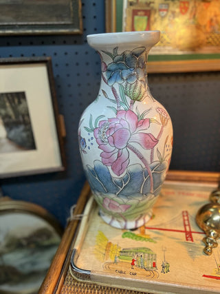 Vintage Macau Floral Porcelain Vase 15"H x 7.5"W