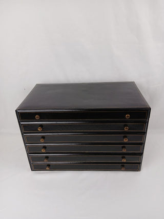 EB Large Jewelry Box in Black with Red Velvet Lined Drawers Trunk