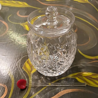 Galway Irish Crystal Jam Jar w Lid Glass Spoon