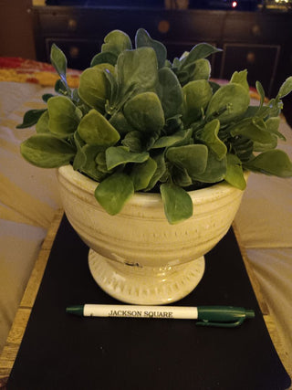 Cream clay Pot w Faux Plant