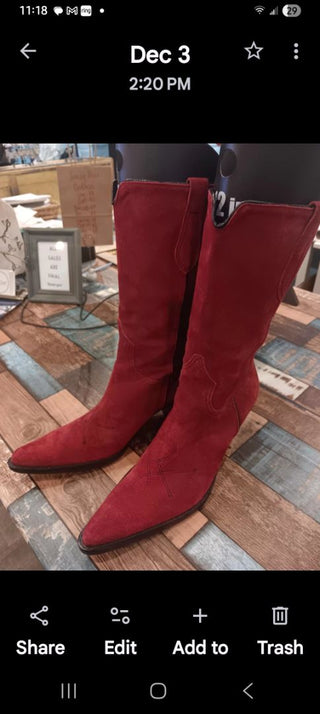 Awesome Red Suede Boots Sz 10