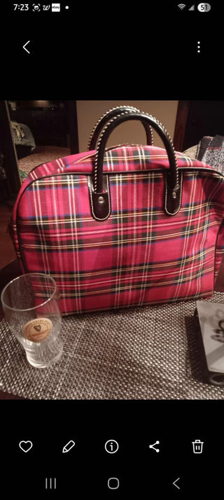 Vint. RED plaid Weekender Tote