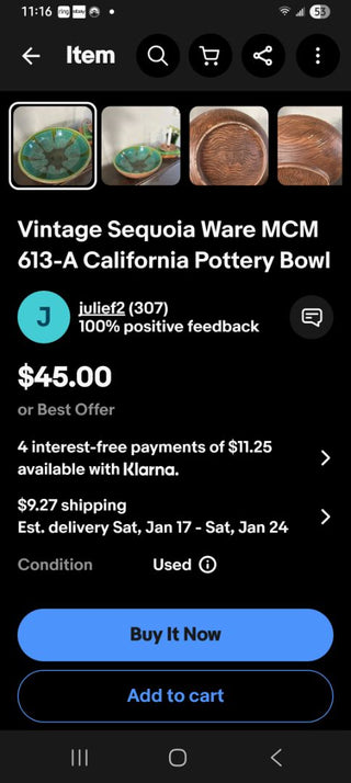 MidCentury(60s) Green Serve Bowl