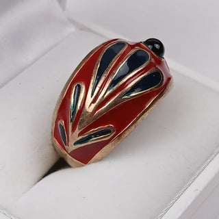 Signed 925 Italy Enamel Ring Onyx
