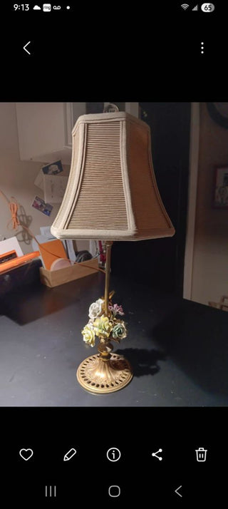 Antique Czech  Brass Floral Lamp