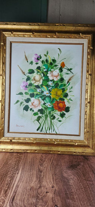 Vintage Floral Oil in Ornate Gold Frame