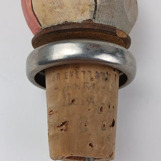 AS-IS Anri Italy Carved Wood Man Bottle Pour Spout Stopper Cork Old Hand Made Wooden Brevettato People Folk Art Farmer