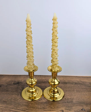 10" Tall Ivory Tree Shaped Tapered Candles with Gold Tips | Unscented | Paraffin Wax