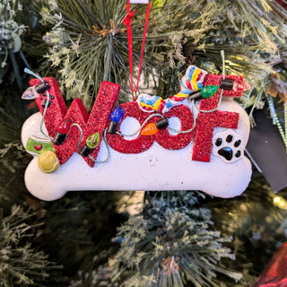 2.375" RESIN DOG "WOOF" ORNAMENT