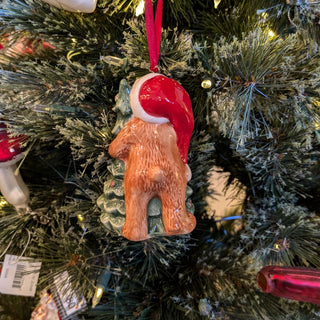 Teddy Bear Hugging a Christmas Tree Ornament