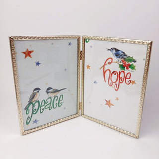 Dual 5x7 Gold Metal Picture Frame Tabletop Standing