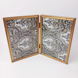 Dual 5x7 Gold Metal Picture Frame Portrait Standing Tabletop