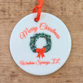 Merry Christmas "Western Springs, IL" Ornament - Wreath