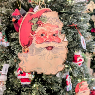 5" Vintage Themed 2-Sided Metal Santa Ornament