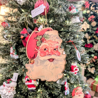 5" Vintage Themed 2-Sided Metal Santa Ornament