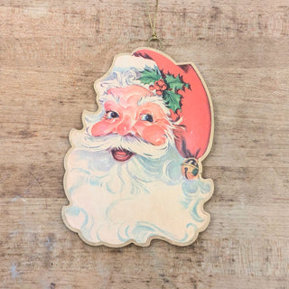 5" Vintage Themed 2-Sided Metal Santa Ornament