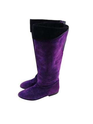 Vintage Amethyst Purple Suede Leather Flat Knee Boots Size 10 Pointed Toe