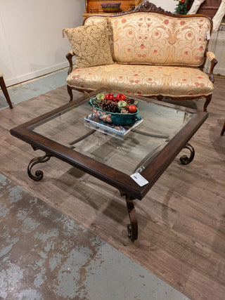 Wood and Metal Coffee table with Glass Top