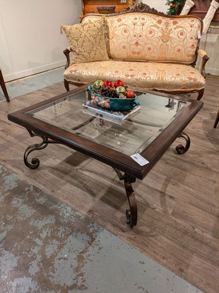 Wood and Metal Coffee table with Glass Top