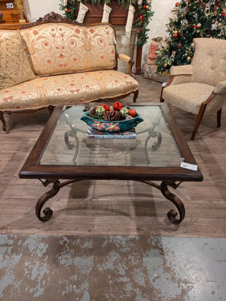 Wood and Metal Coffee table with Glass Top