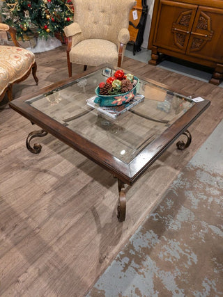 Wood and Metal Coffee table with Glass Top