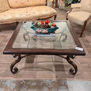 Wood and Metal Coffee table with Glass Top