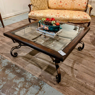 Wood and Metal Coffee table with Glass Top