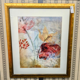 Large Foral Watercolor Print in Gold Frame