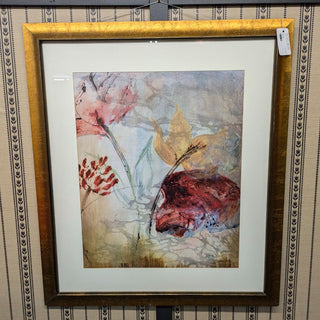 Large Foral Watercolor Print in Gold Frame