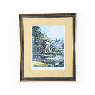 Veder Litho Print, Versailles Mill, Signed, in Gold & Black Frame