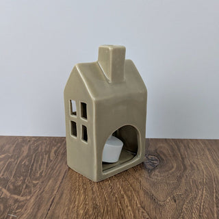 Grey House Shaped Candle Holder with Free Battery Operated Tea Light