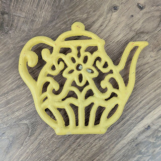 Yellow Metal Teapot Trivet 7wx1dx6h