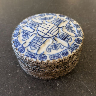 Blue White Trinket Box 3"