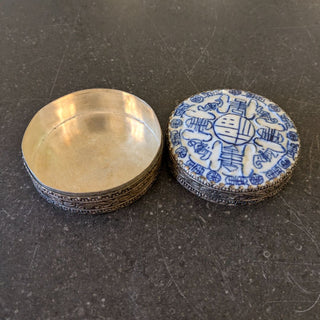 Blue White Trinket Box 3"